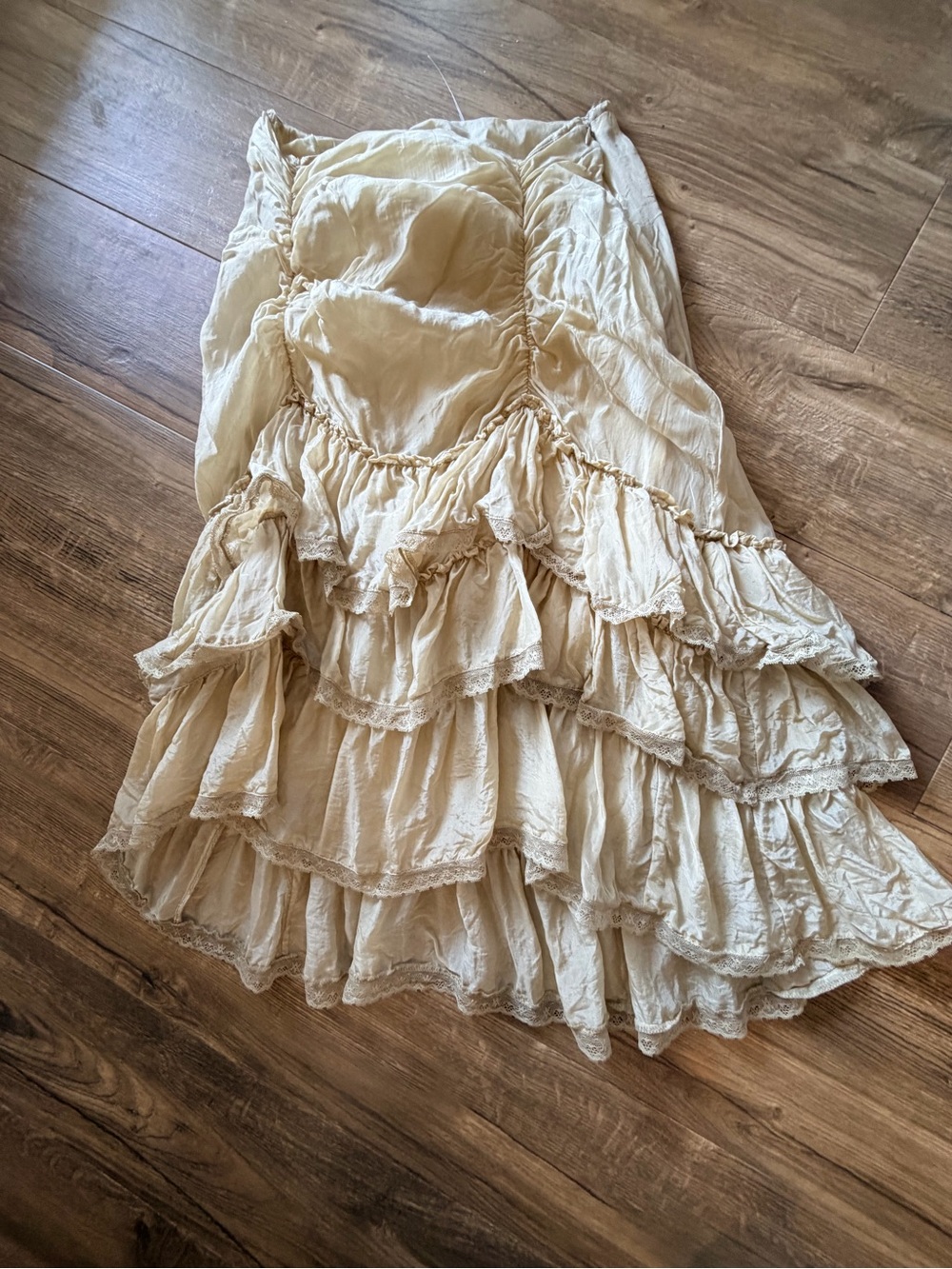 Free People Cream Tiered Ruffle Midi Skirt